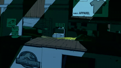 A Cartoon Drawing Of A Jurassic World Sign GIF