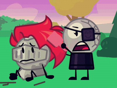 a cartoon drawing of a knight and a ball with a smiley face