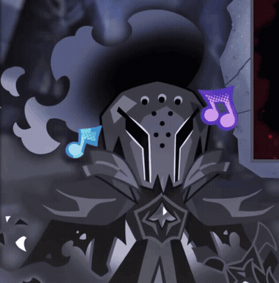 A Cartoon Drawing Of A Knight With A Music Note On His Forehead GIF