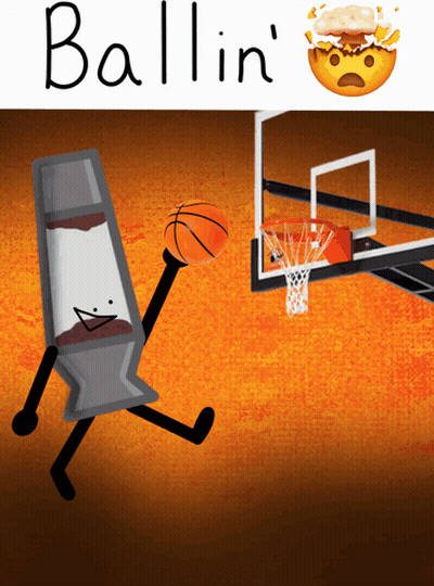 A Cartoon Drawing Of A Lava Lamp Playing Basketball With The Words Ballin ' On The Bottom GIF
