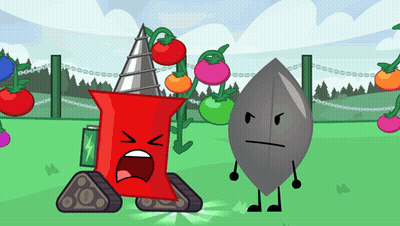 A Cartoon Drawing Of A Leaf And A Red Object With Tomatoes Behind Them GIF