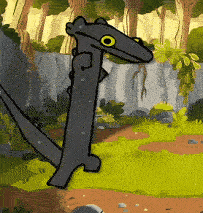 A Cartoon Drawing Of A Lizard With A Large Yellow Eye GIF