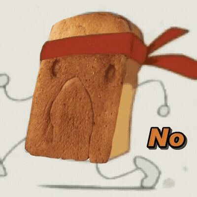 A Cartoon Drawing Of A Loaf Of Bread Wearing A Red Headband And Running With The Word No Written Below It GIF