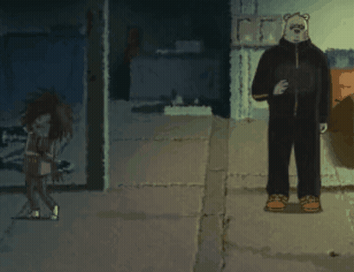 A Cartoon Drawing Of A Man And A Bear GIF