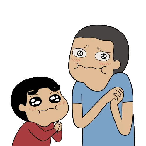 A Cartoon Drawing Of A Man And A Boy With A Sad Face Sticker