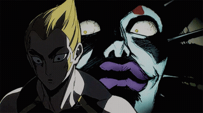 A Cartoon Drawing Of A Man And A Clown 'S Face GIF