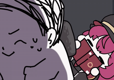 A Cartoon Drawing Of A Man And A Girl With A Red Object In Their Mouth GIF