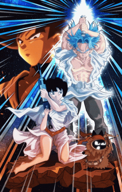 A Cartoon Drawing Of A Man And A Woman Holding Swords GIF