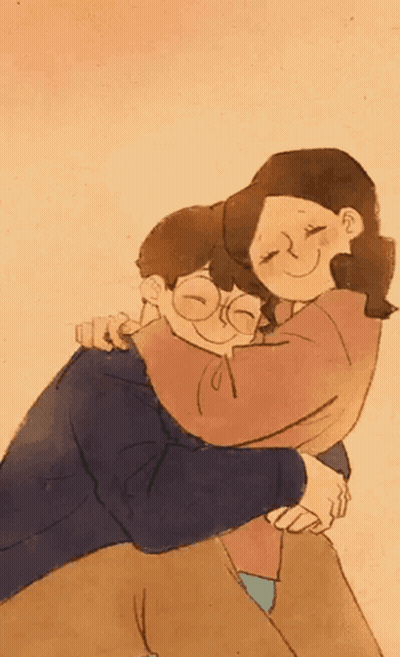 A Cartoon Drawing Of A Man And A Woman Hugging Each Other GIF
