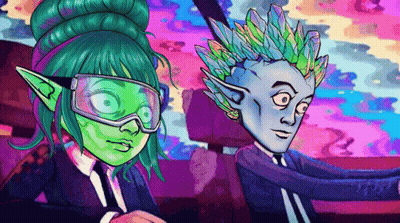 A Cartoon Drawing Of A Man And A Woman With A Green Face GIF