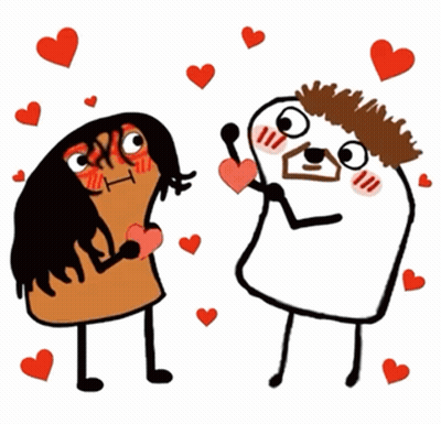 A Cartoon Drawing Of A Man And A Woman With Hearts Around Them GIF