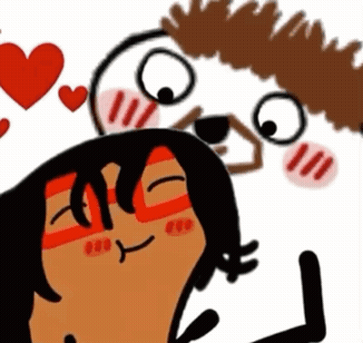 A Cartoon Drawing Of A Man And A Woman With Hearts Around Them GIF