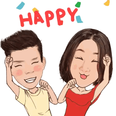 A Cartoon Drawing Of A Man And A Woman With The Word Happy Above Them GIF
