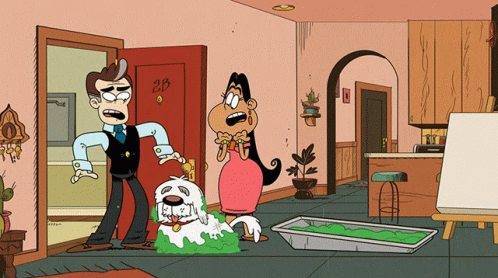 A Cartoon Drawing Of A Man And Woman Standing In Front Of A Door That Says 23 GIF