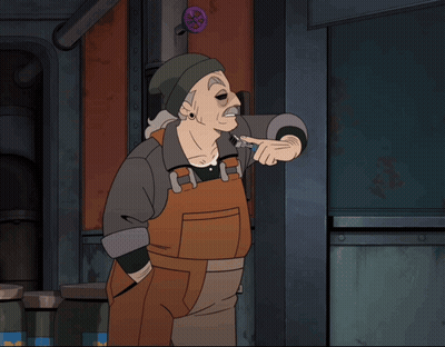 A Cartoon Drawing Of A Man And Woman Talking GIF