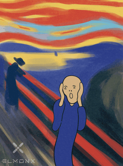 A Cartoon Drawing Of A Man Covering His Ears With The Word Elmonx On The Bottom Right GIF