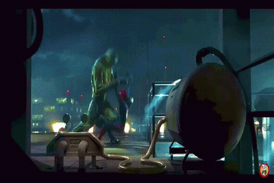 A Cartoon Drawing Of A Man Fighting Another Man With A Sign In The Background That Says Loud Warning GIF
