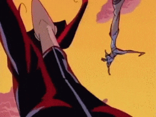 A Cartoon Drawing Of A Man Flying Through The Air . GIF