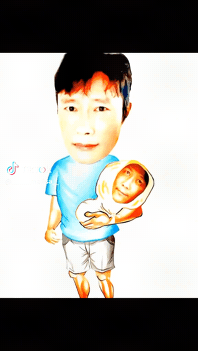 A Cartoon Drawing Of A Man Holding A Baby With A Tiktok Logo In The Corner GIF