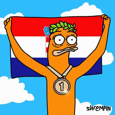 A Cartoon Drawing Of A Man Holding A Flag And A Medal With The Number 1 On It GIF