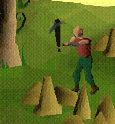 A Cartoon Drawing Of A Man Holding A Pickaxe Next To A Cup Of Ice Cream GIF