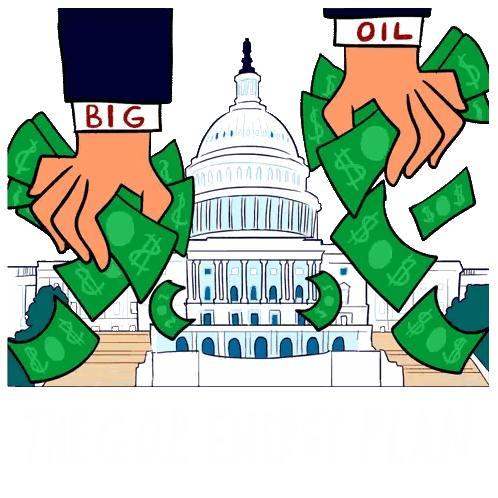 A Cartoon Drawing Of A Man Holding A Sign That Says Big And Oil Sticker