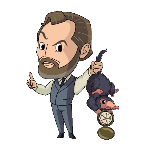 A Cartoon Drawing Of A Man Holding A Small Animal And A Clock Sticker