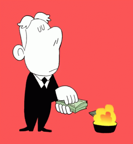 A Cartoon Drawing Of A Man Holding A Stack Of Money GIF