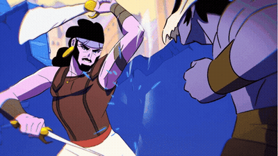 A Cartoon Drawing Of A Man Holding A Sword GIF
