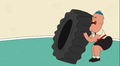 A Cartoon Drawing Of A Man Holding A Tire GIF
