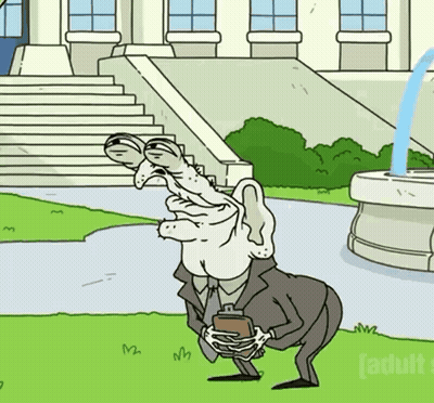 A Cartoon Drawing Of A Man Holding A Wallet In Front Of A Building GIF