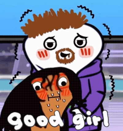 A Cartoon Drawing Of A Man Holding A Woman With The Words Good Girl Written On The Bottom GIF