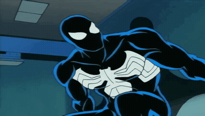 A Cartoon Drawing Of A Man In A Black And Blue Suit GIF