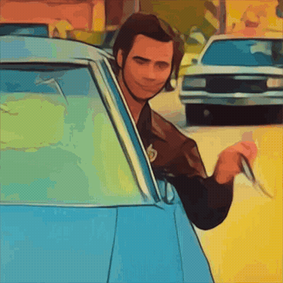 A Cartoon Drawing Of A Man In A Blue Car GIF