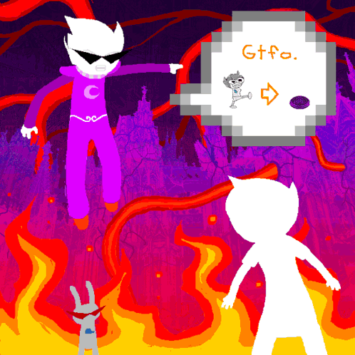 A Cartoon Drawing Of A Man In A Purple Suit With The Word Gtfo Written Above Him GIF