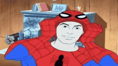 A Cartoon Drawing Of A Man In A Spider Man Costume GIF