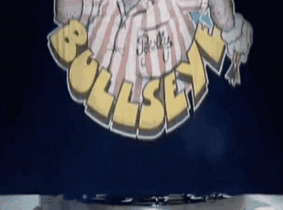 A Cartoon Drawing Of A Man In A Striped Shirt With The Words Bullsex Written In Yellow Letters GIF