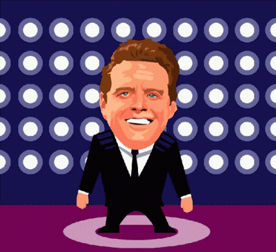 A Cartoon Drawing Of A Man In A Suit And Tie Standing On A Stage GIF