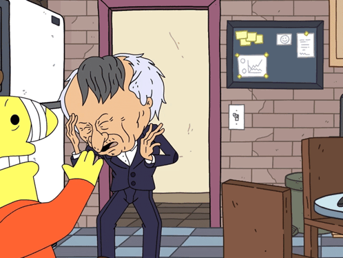 A Cartoon Drawing Of A Man In A Suit Standing In Front Of A Bulletin Board With A Graph On It GIF