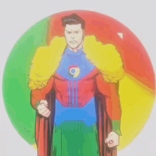 A Cartoon Drawing Of A Man In A Superhero Costume With A Google Logo On His Chest GIF