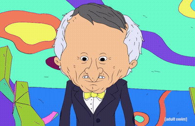 A Cartoon Drawing Of A Man In A Tuxedo And Bow Tie With The Words Adult Swim Below Him GIF