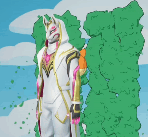 A Cartoon Drawing Of A Man In A White And Gold Costume GIF