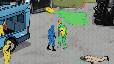 A Cartoon Drawing Of A Man In A Yellow Shirt Standing Next To A Man In A Blue Shirt GIF