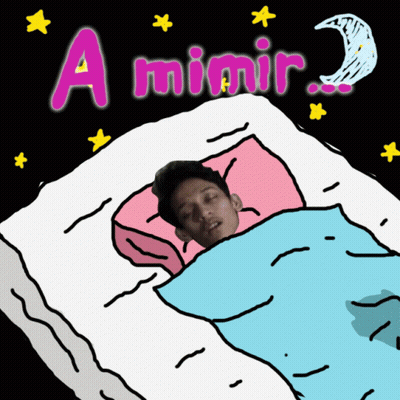A Cartoon Drawing Of A Man Laying In Bed With The Words A Mimir Above Him GIF