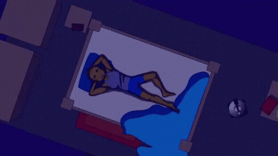 A Cartoon Drawing Of A Man Laying On A Bed With His Hands Behind His Head GIF