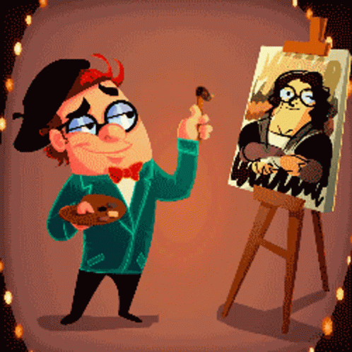 A Cartoon Drawing Of A Man Painting A Portrait GIF