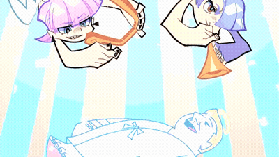 A Cartoon Drawing Of A Man Playing A Trumpet And A Woman Playing A Horseshoe GIF
