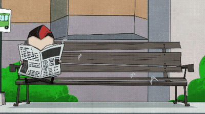 A Cartoon Drawing Of A Man Reading A Newspaper On A Bench GIF