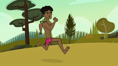 A Cartoon Drawing Of A Man Running With A Lizard On His Shoulder GIF