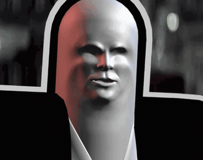 A Cartoon Drawing Of A Man 'S Face With A Black And Red Background GIF